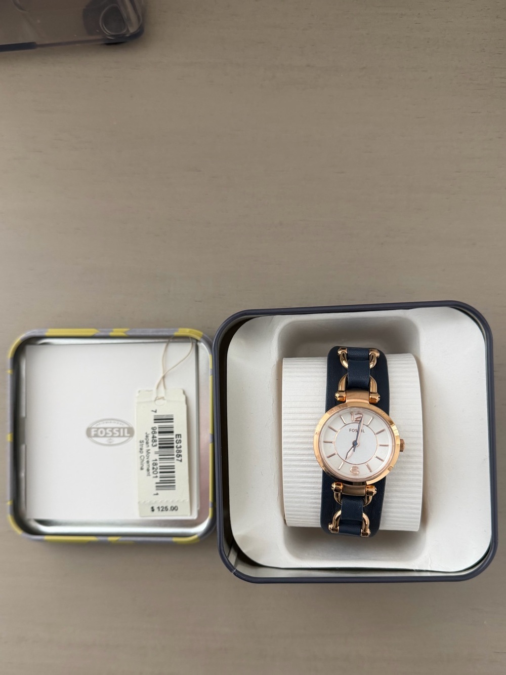 Fossil Rose Gold and Navy Link-Style Watch
